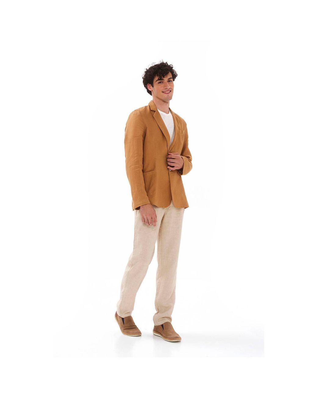 Haris Cotton Natural Neutrals Linen Pants With Elastic Waistband And Back Pockets Beach Sand for men