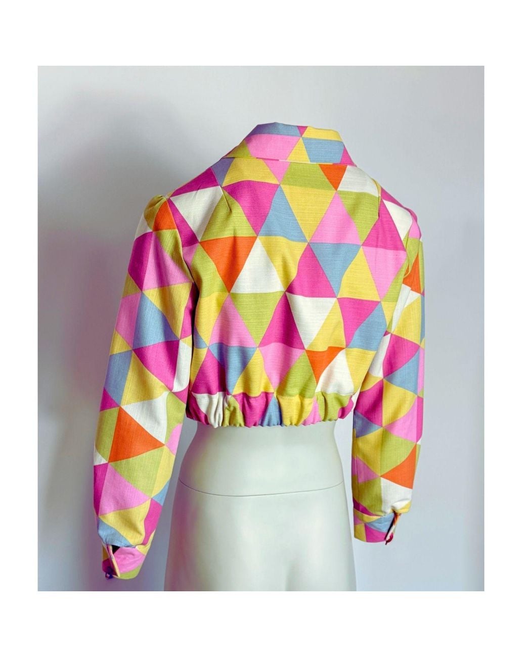 Couture to Your Door Pink Pastel Geometric Upcycled Cropped Jacket