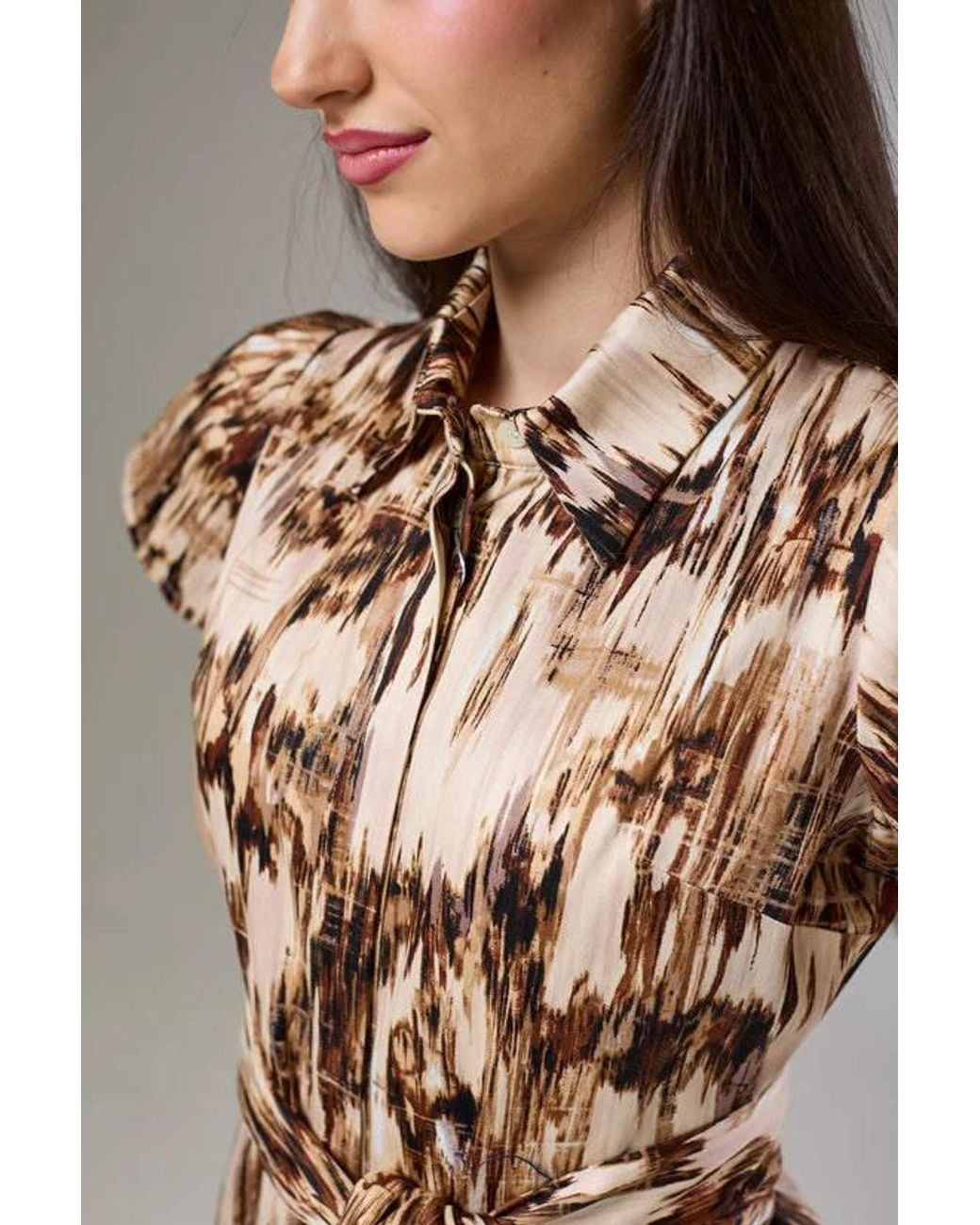 Lioness by Tf Brown Desert Safari Short Sleeve Shirt Dress