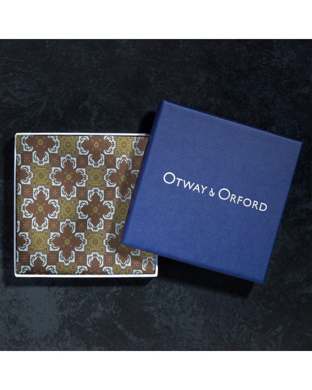 Otway & Orford Gray 'Arabesque' Tile Design Silk Pocket Square for men