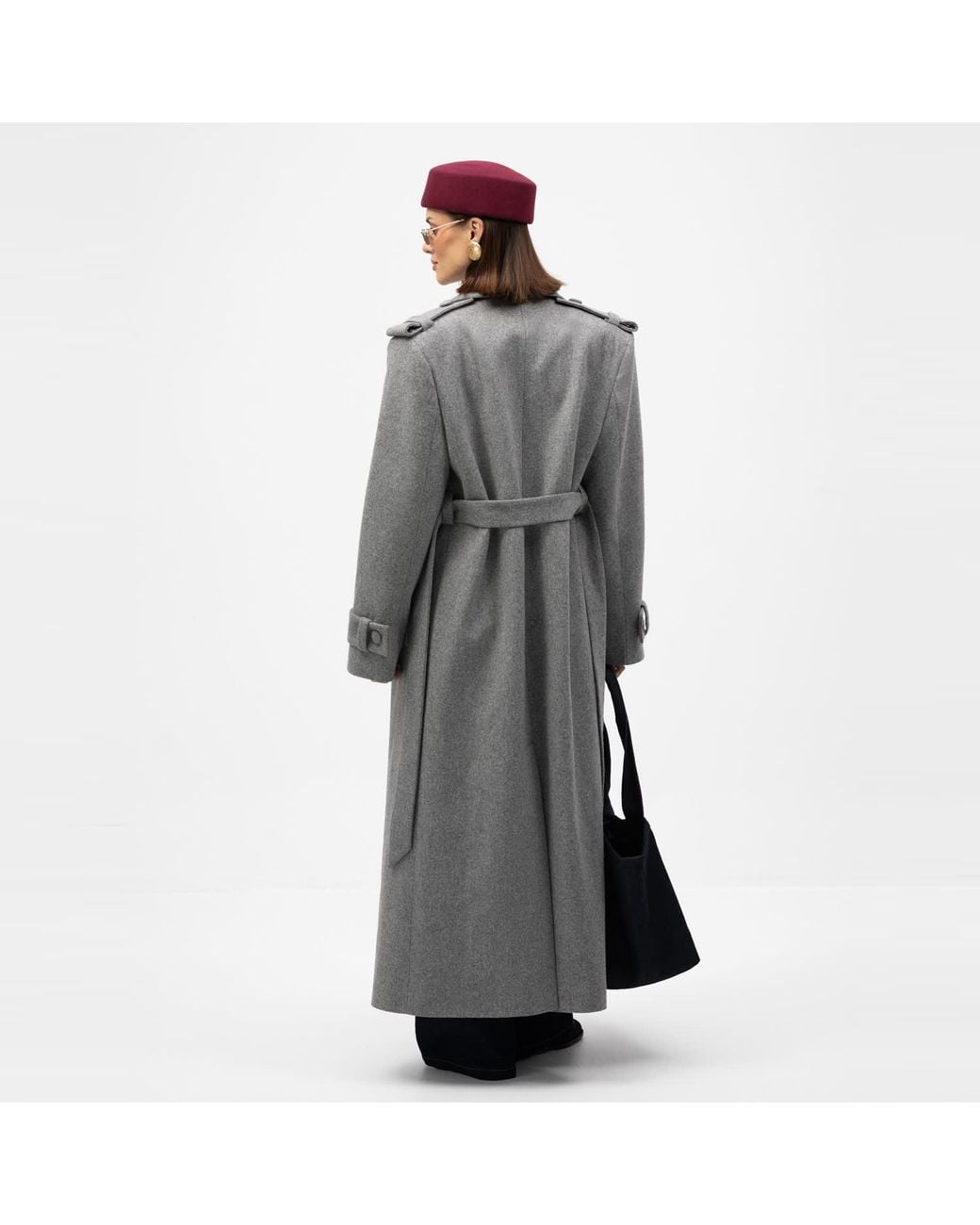 Mandragora Gray Double Breasted Wool Coat With Belt Rove