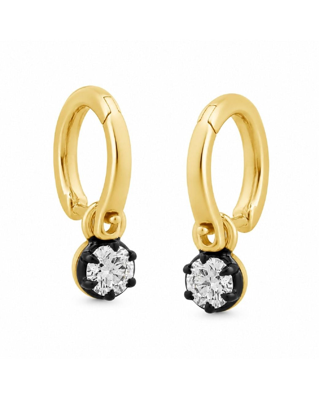 Artisan Metallic 14K Diamond Solitaire Drop Hoop Earrings