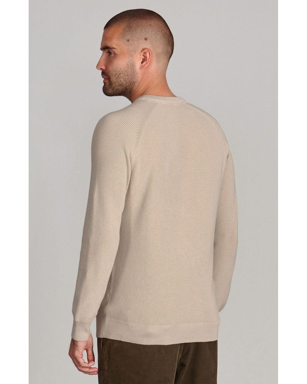 Paul James Knitwear Gray Neutrals Cotton Lightweight Fisherman Dylan Rib Jumper for men