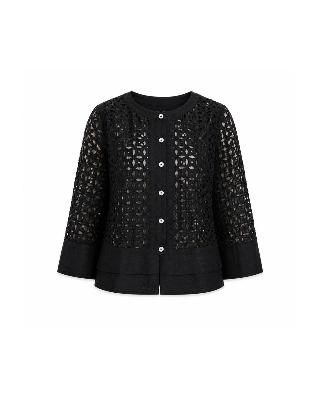 MARICEL Black Costanza Sangallo Linen Cropped Jacket
