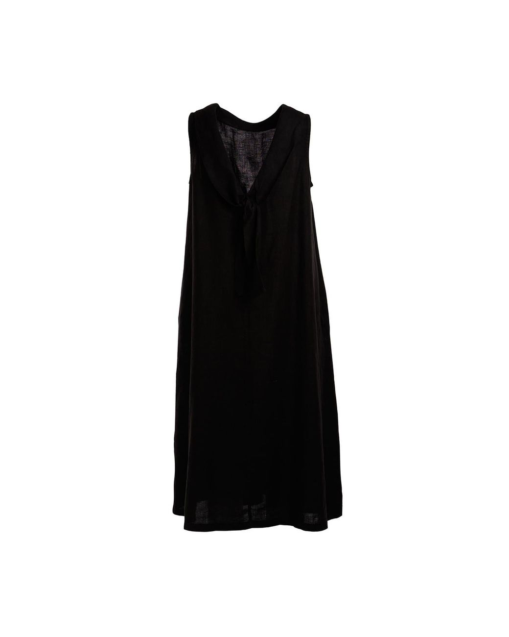 Haris Cotton Black Midi Back Tie Linen Dress