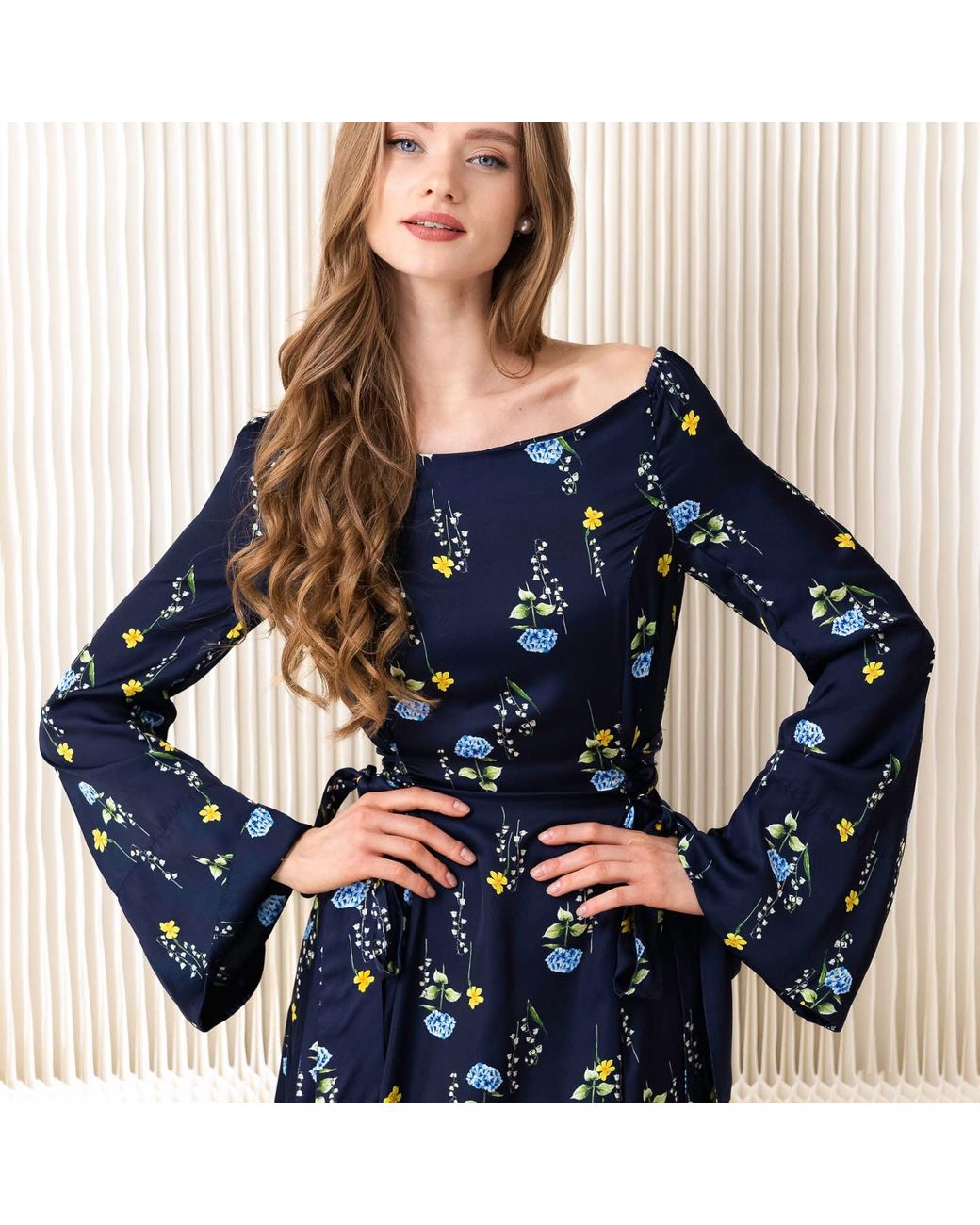 RainSisters Blue Adjustable Waist Midi Dress: Meadow Dream
