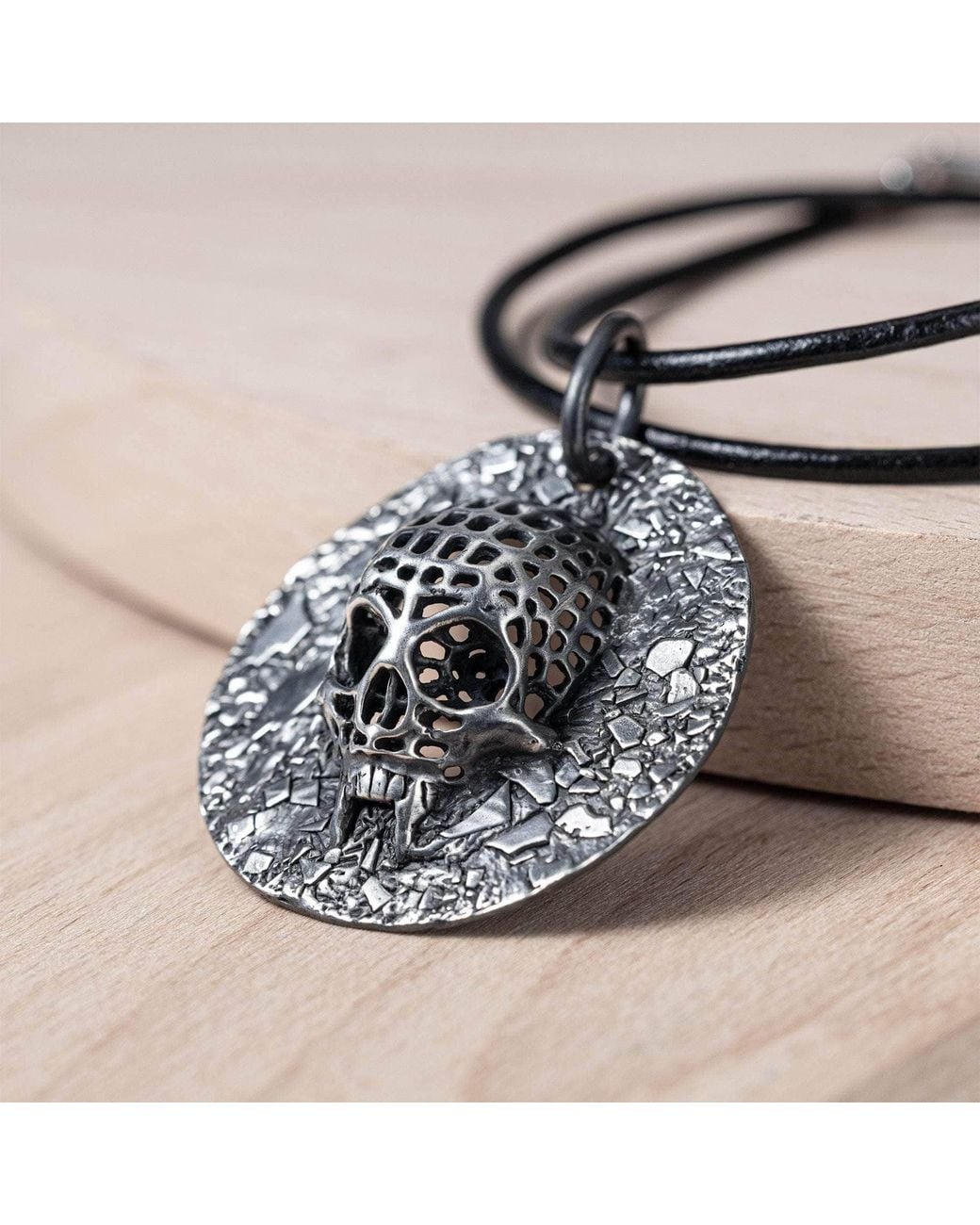 German Kabirski Metallic Necrosis Gothic Skull Amulet With Rough And Weathered Detail for men
