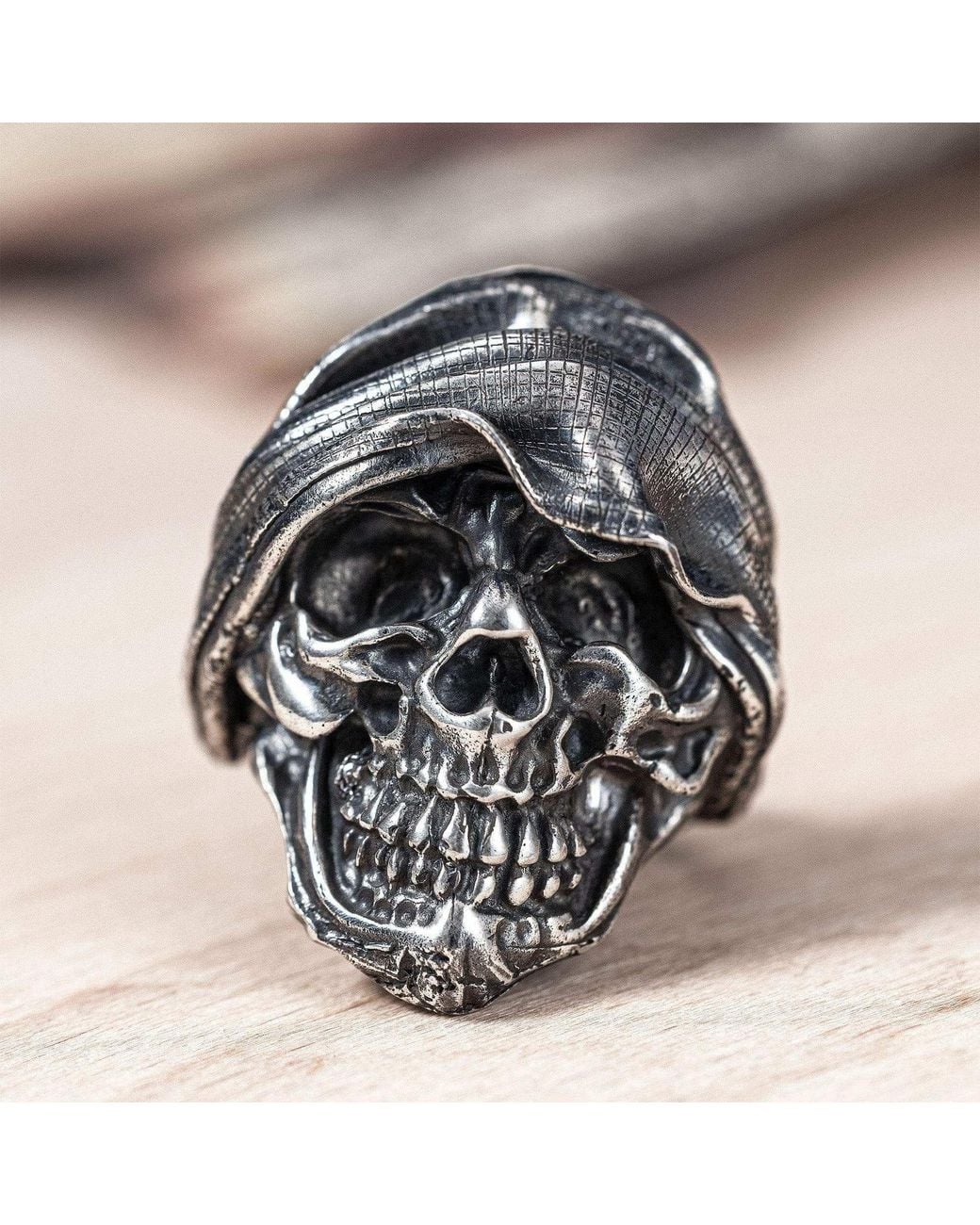German Kabirski Blue Requiem Handcrafted Sterling Skull Ring With Dark Aesthetic for men
