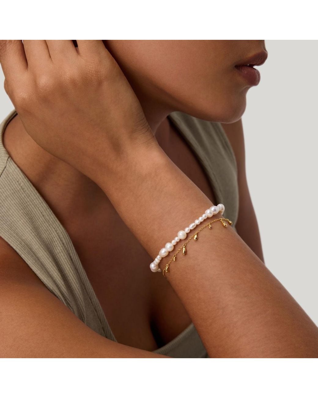 Vanhi Metallic Flora Multi Pearl Toggle Bracelet