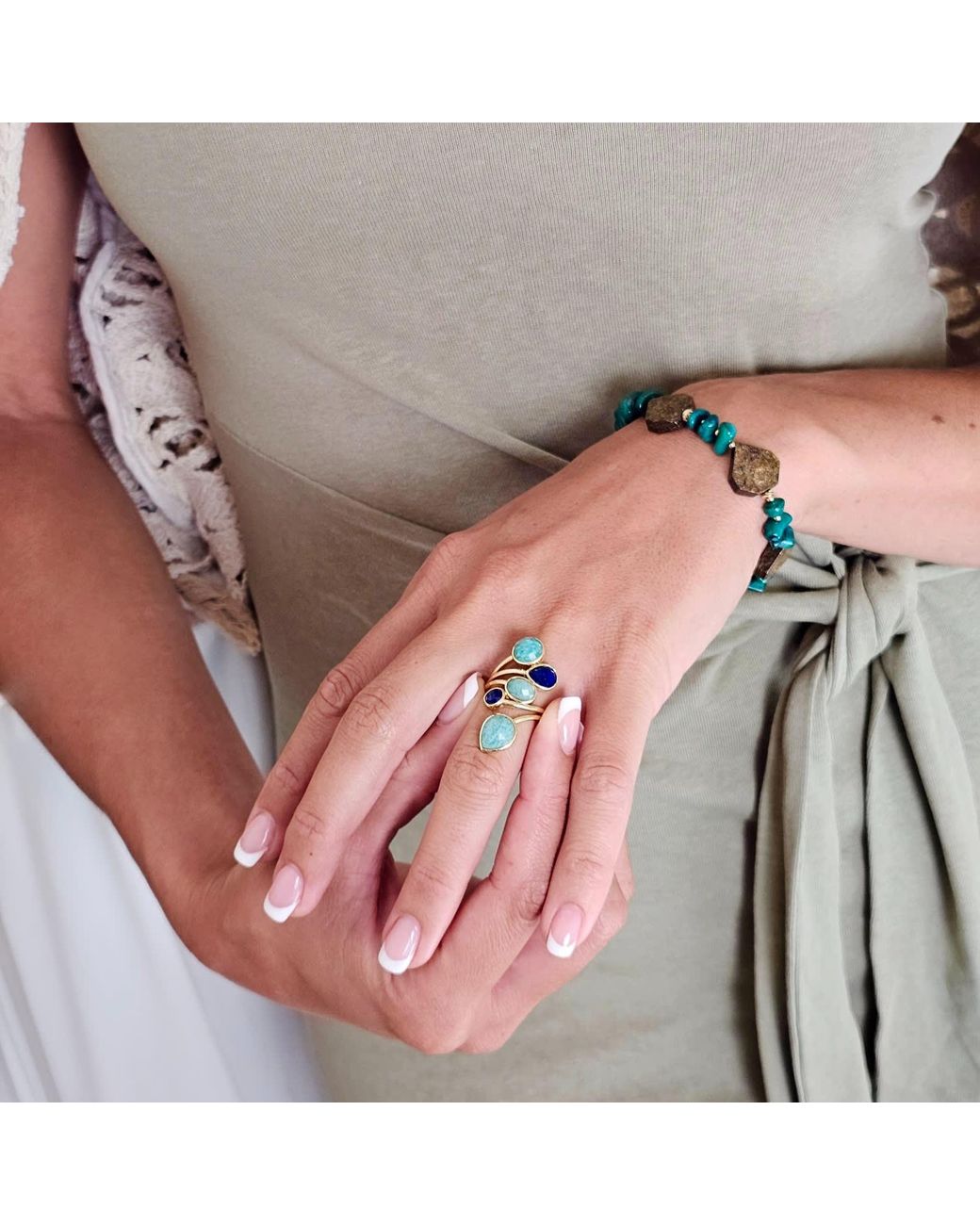 Farra Green Bamboo Coral With Tiger-Eye Bracelet