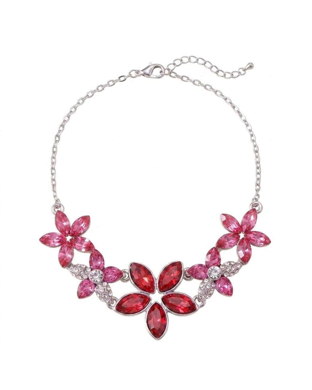 Modenaire Red Fuchsia Floral Crystal Statement Necklace