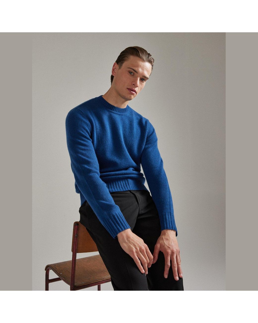 Salts Cashmere Blue Lofty Knit Crew Neck Sweater