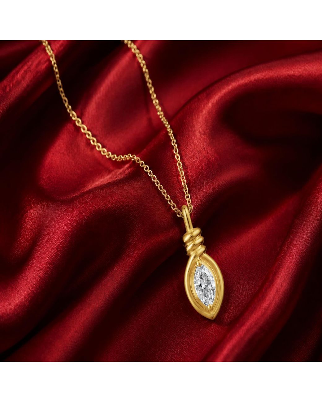 Artisan Metallic 14K Marquise Diamond Twisted Bail Pendant Necklace