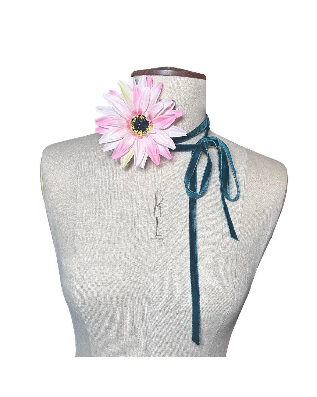 Natalia Petruch Gray Rosalie Ribbon-Tie Statement Necklace – & Faux Flowers, Wear As Necklace Or Belt, Handmade