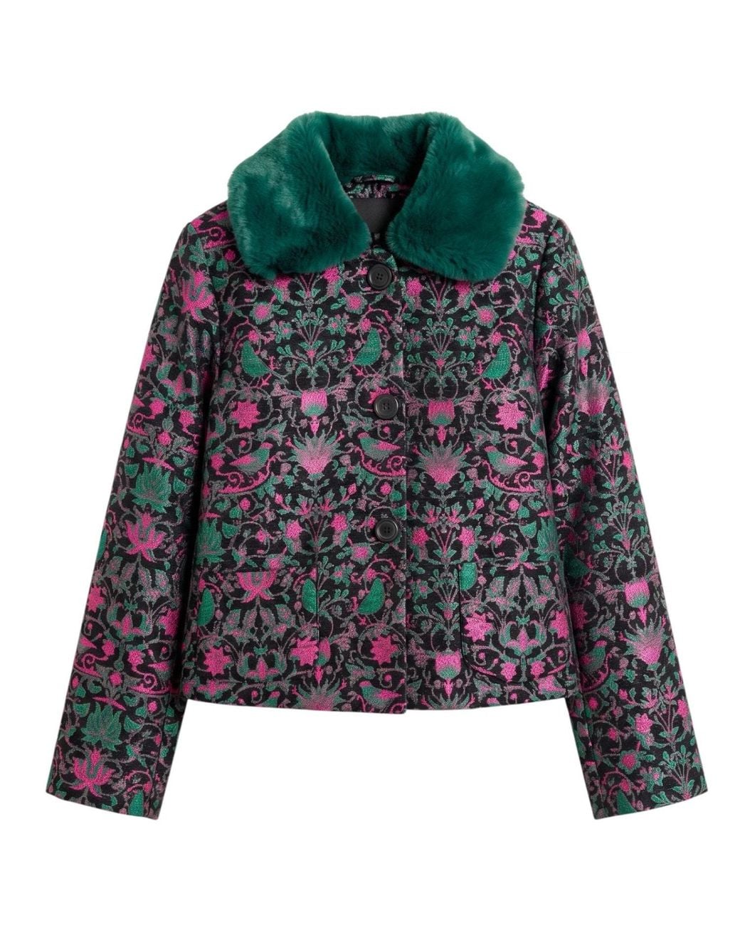 Louche Green Apple Belle Plume Fur Trim Cropped Jacket