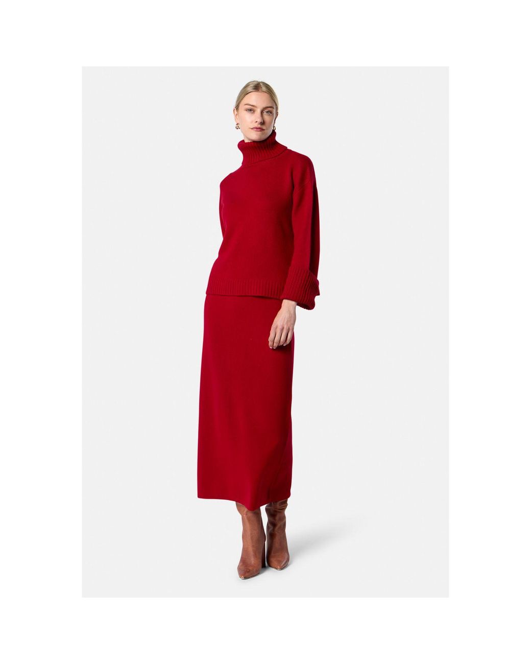 Helen Mcalinden Red Rhea Ribbed Ruby Cashmere Skirt