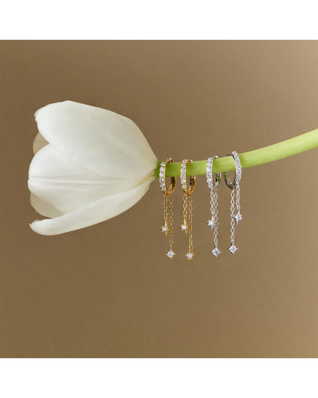 Vanhi White Star Double Chain Dangle Huggies