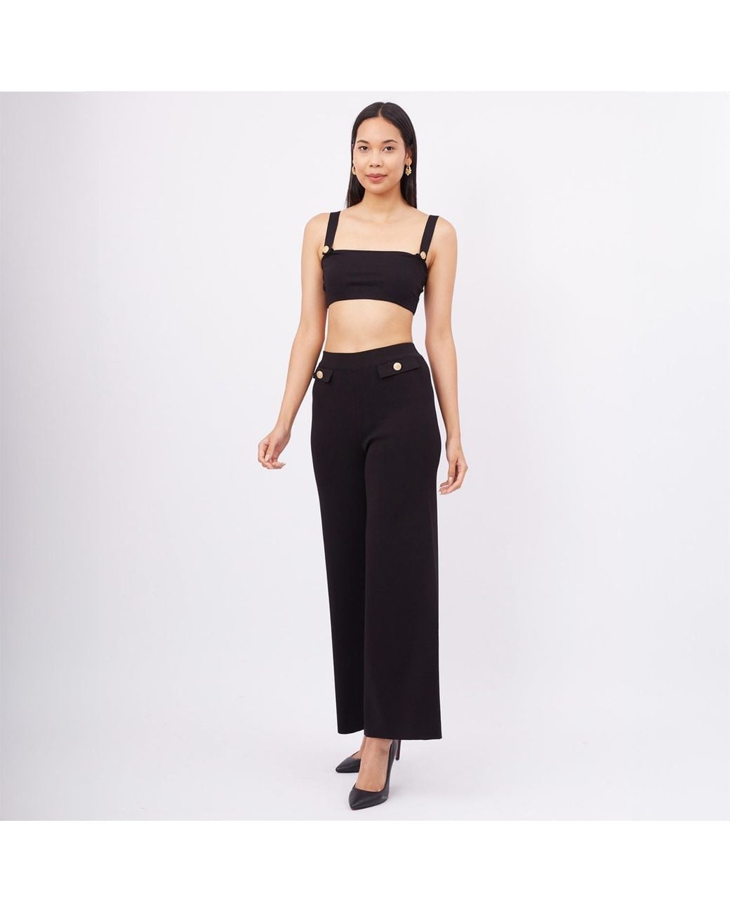 Peraluna Blue Marlene Trouser Button Detailed Knit Pants