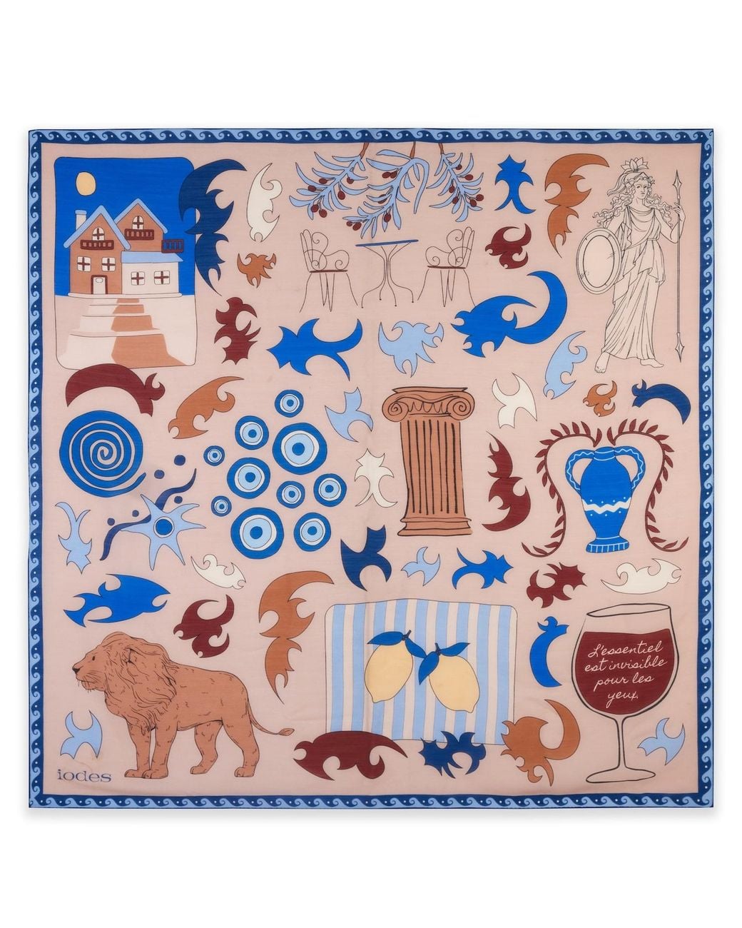 Iodes Blue Athens Large Wool&Silk Shawl