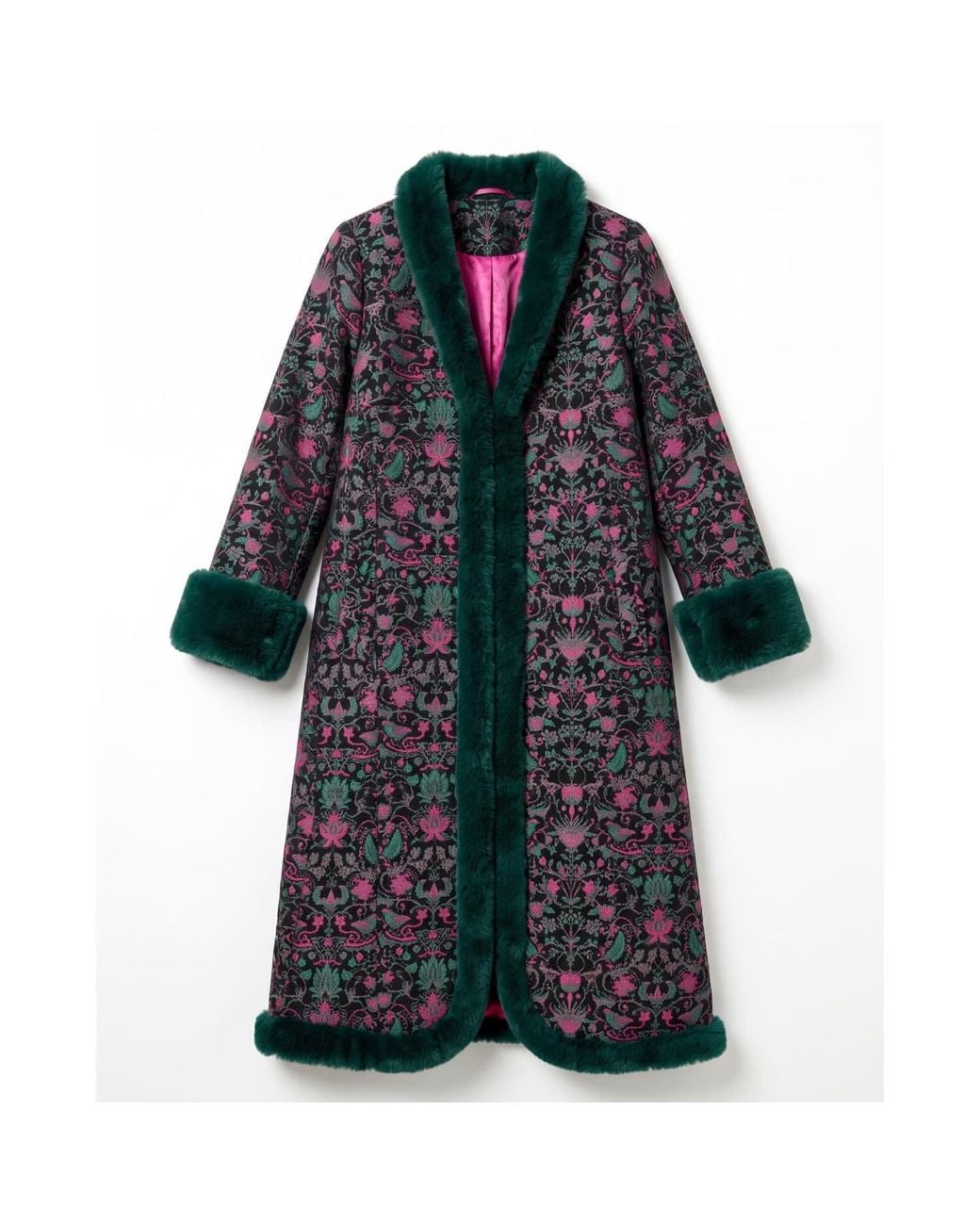 Louche Blue Delphia Belle Plume Jacquard Fur Trim Opera Coat