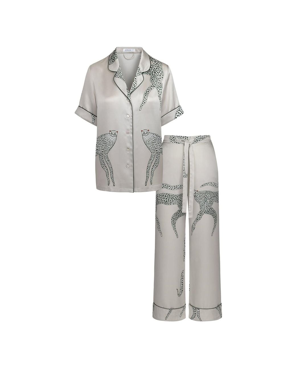 Pola Brand Gray Silk Pajama Set Short-Sleeve