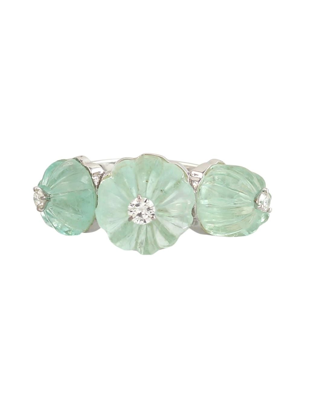 Artisan Green Carved Emerald & Diamond Floral Statement Ring