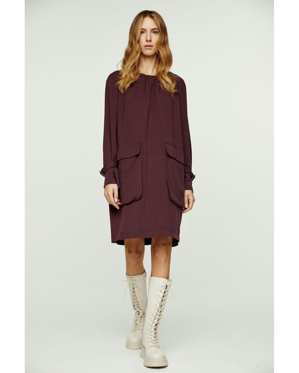 Conquista Purple Burgundy Pocket Detail Tencel Dress
