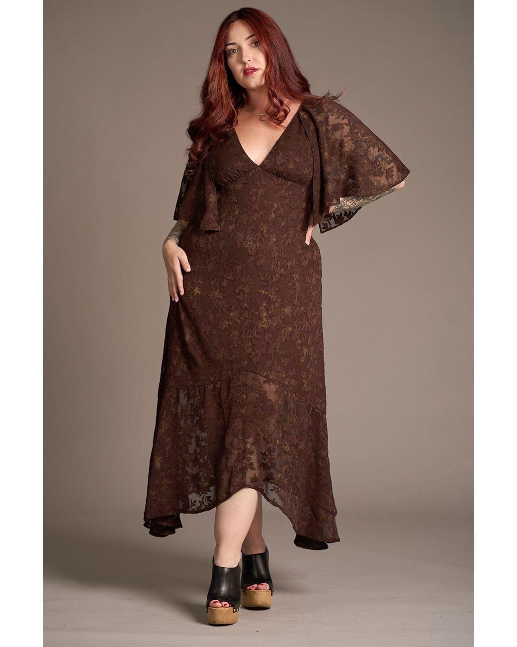 Little Lies Brown Sugar Chiffon Midi Dress