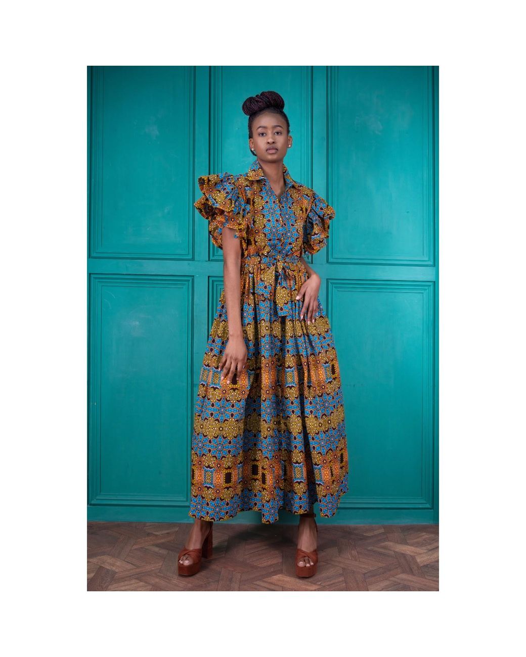 Ohema Ohene Green Akua Cotton African Print Maxi Dress