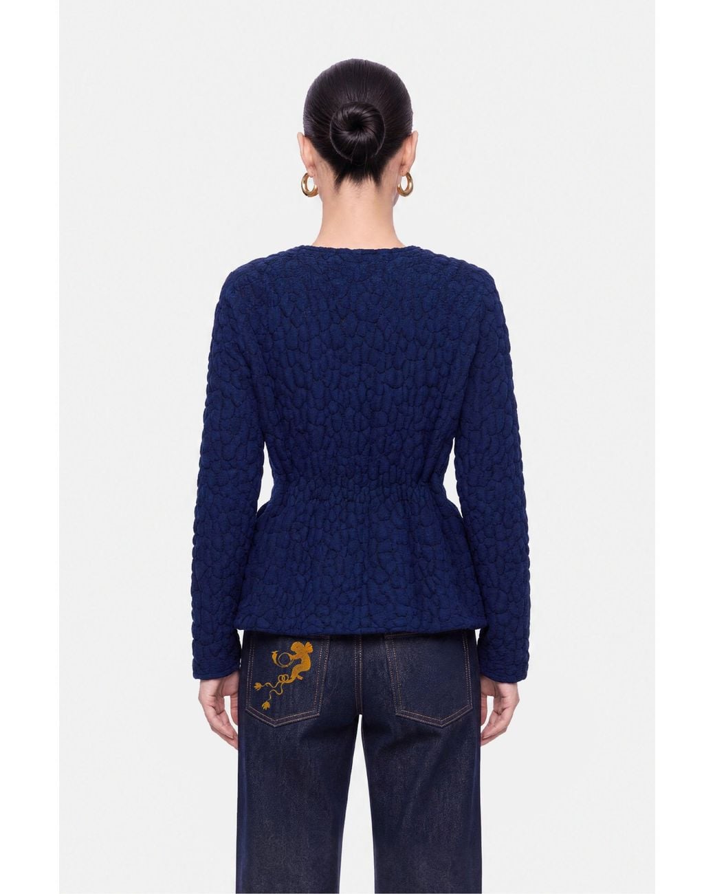 Nocturne Blue Textured Knit Peplum Cardigan