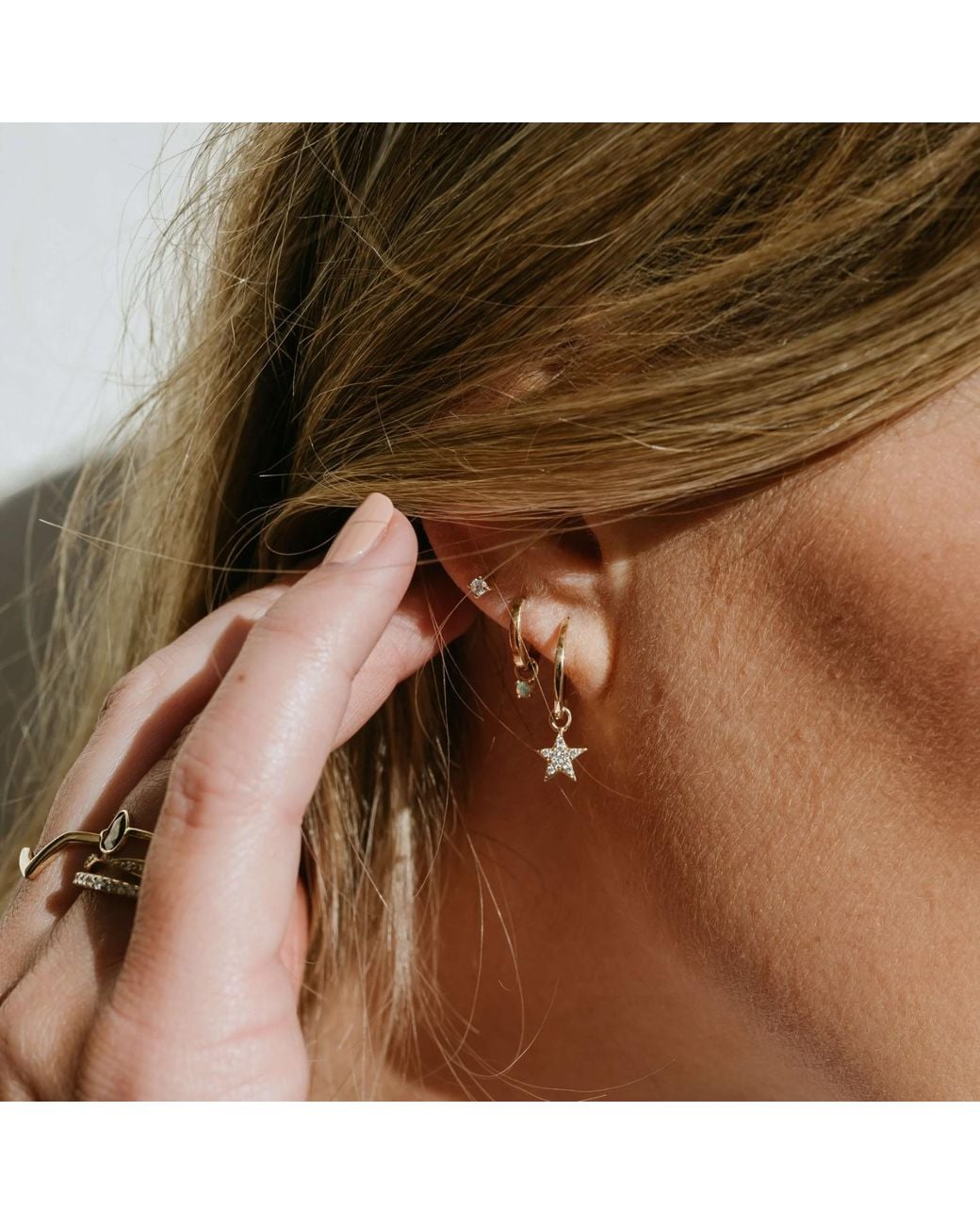 Zohreh Metallic Celestial Diamond Star Hoop Earrings 9K