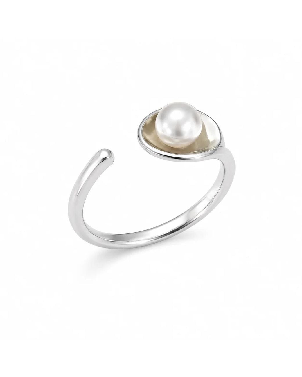 Angel Barocco Metallic Sterling Freshwater Pearl Leaf Open Ring
