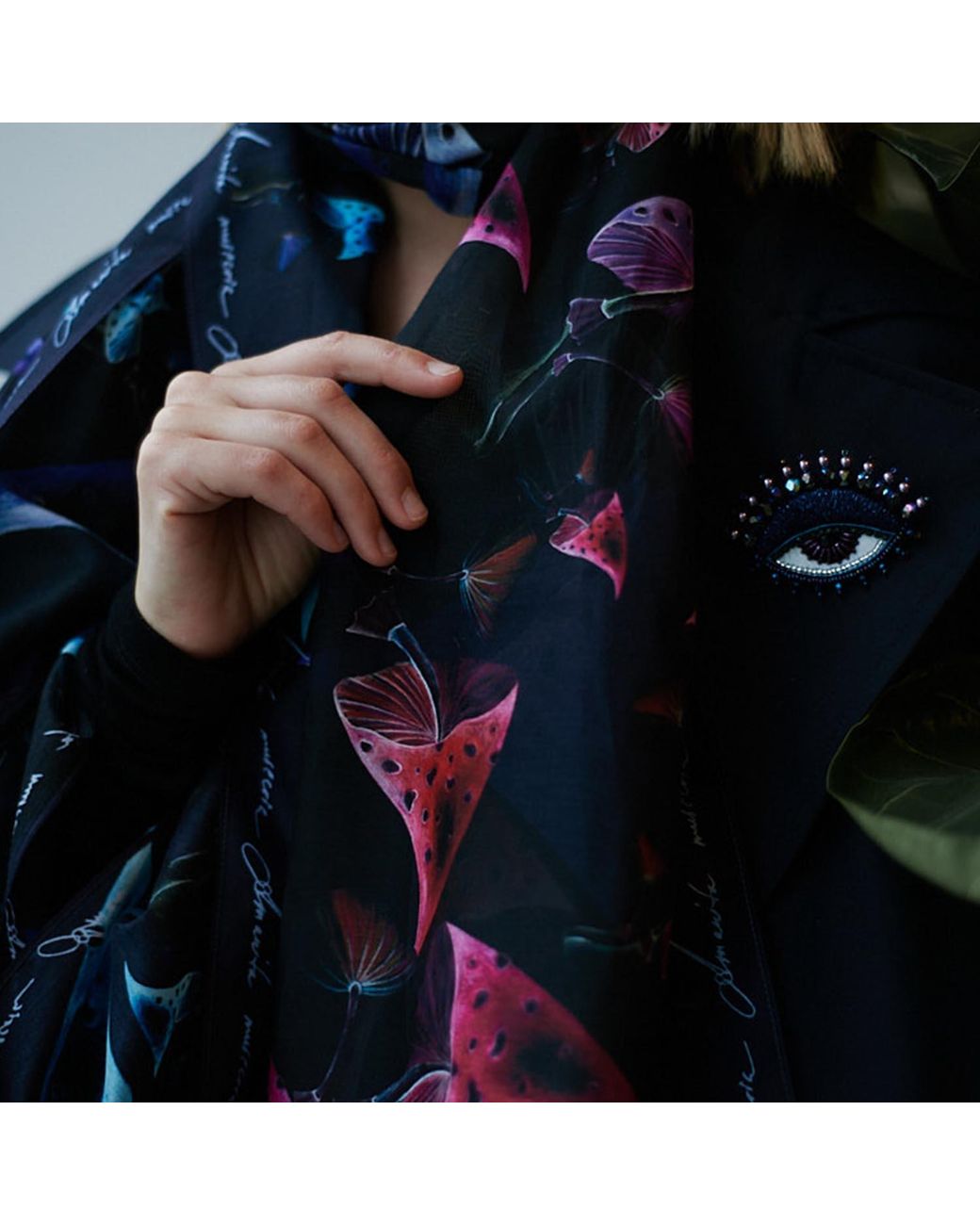 VETKA Blue Long Cotton Scarf Amanita Muscaria