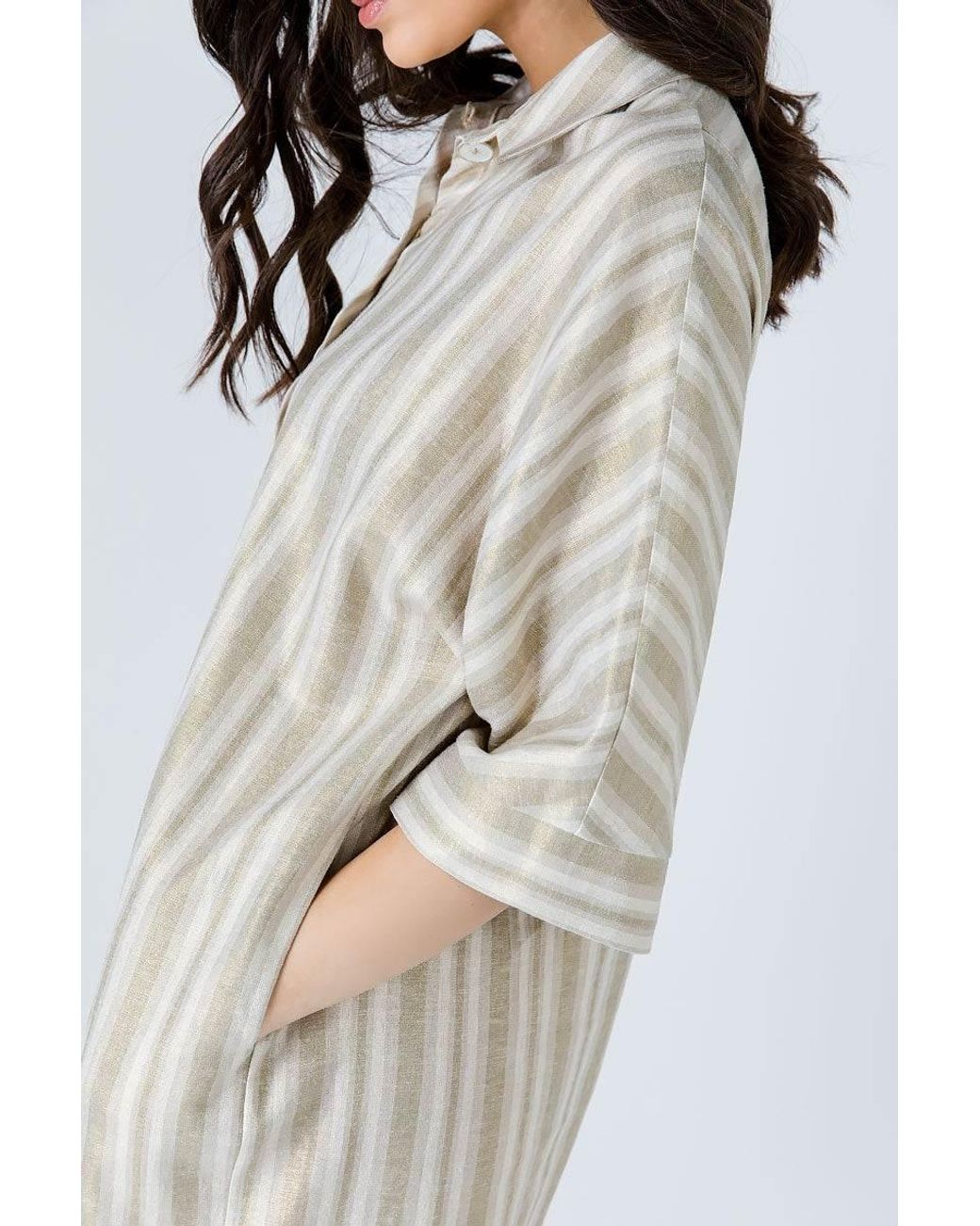 Conquista White Oversized Striped Dress