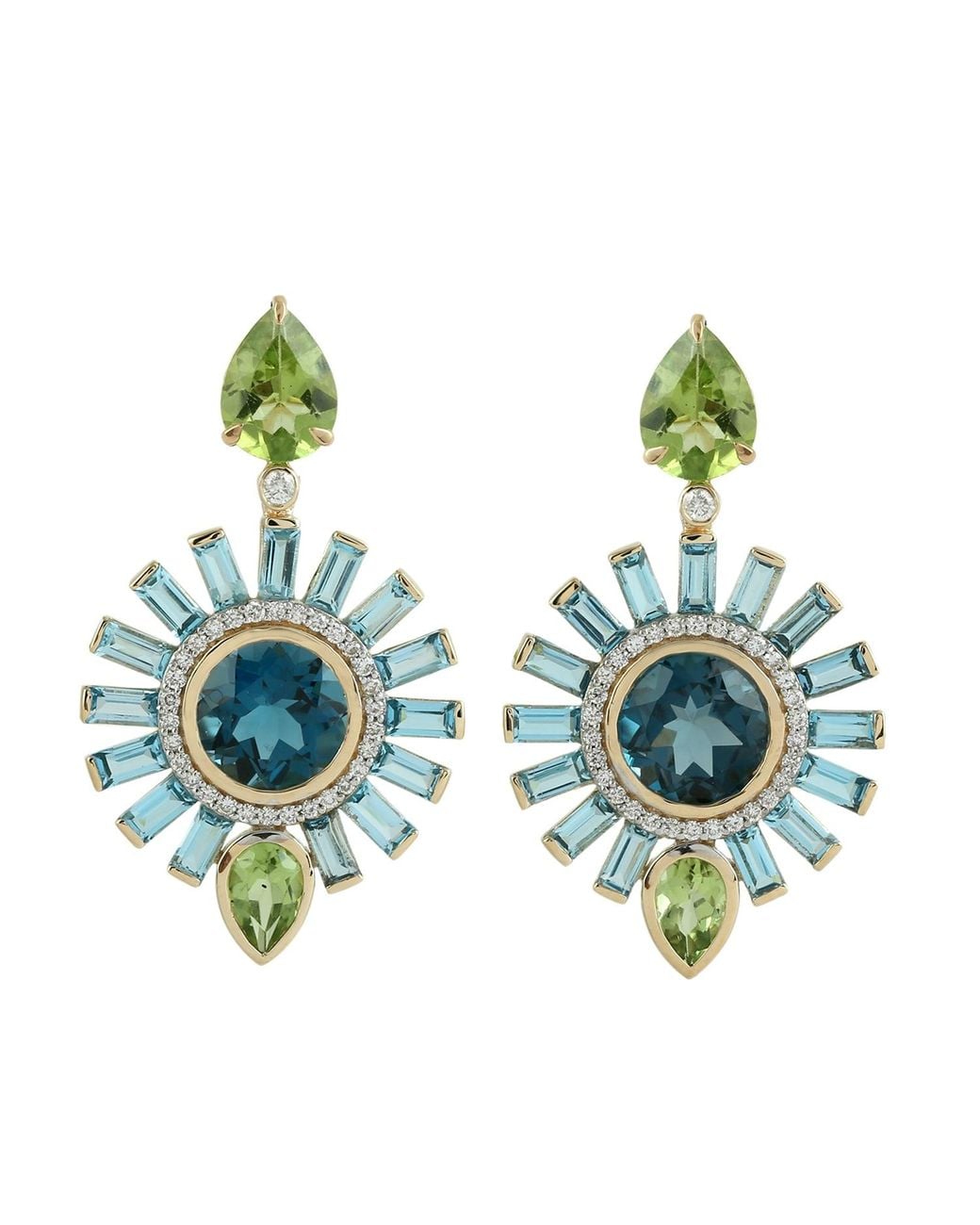 Artisan Green 18K Topaz, Peridot And Diamond Sunburst Drop Earrings