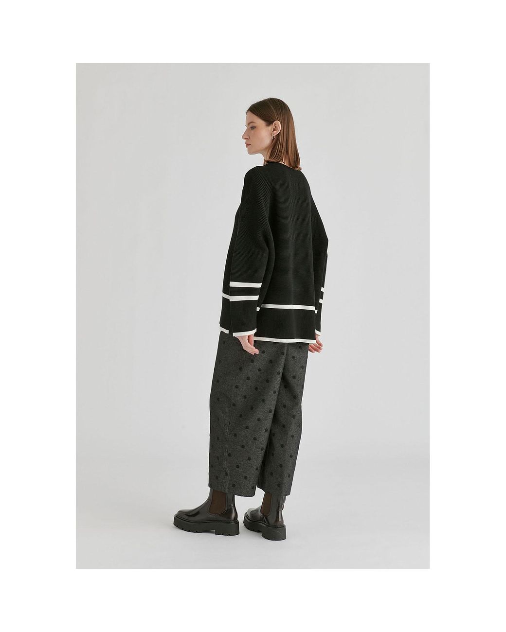Paisie Black Striped Details Ribbed Jumper With Side Buttons