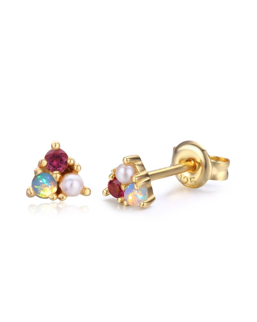 Azura Jewelry New York Metallic Opal Tourmaline Pearl Trio Stud Earrings