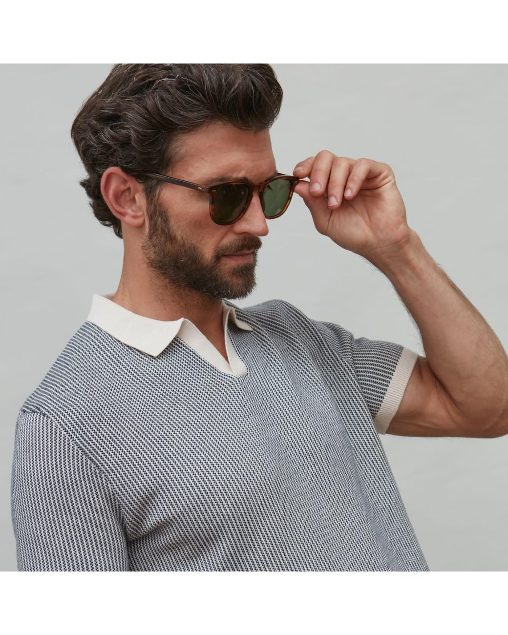 Paul James Knitwear Gray Mens Lightweight Cotton Gallo Fishermans Buttonless Polo Shirt for men