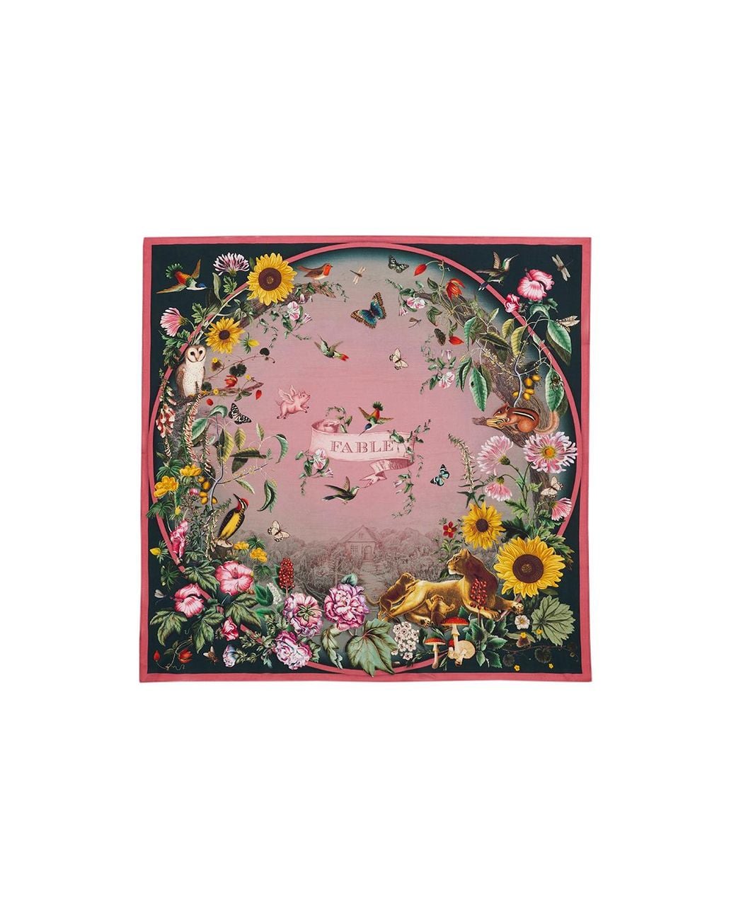 Fable England Pink Circe Narrative Silk Blend Square Scarf