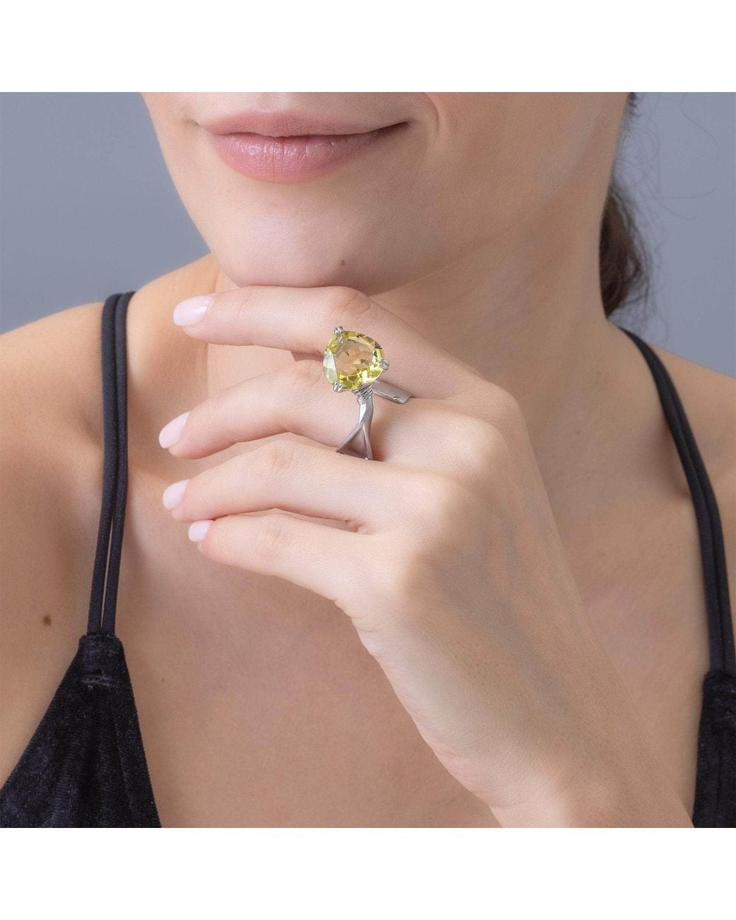 German Kabirski Metallic Aruna Open Ring With Heart Shaped Natural Lemon Quartz