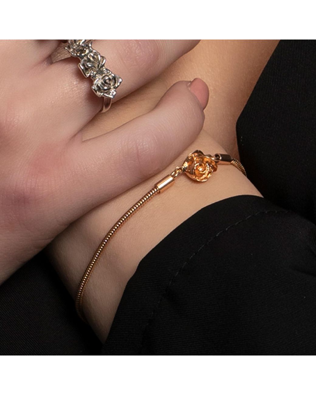 Unaloe Metallic Lepeace Rose Adjustable Sterling Snake Chain Bracelet For