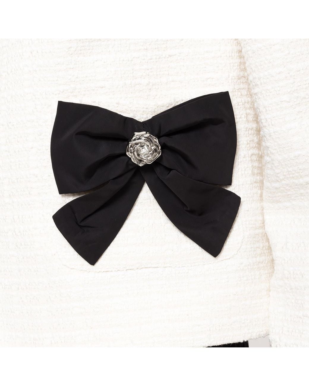 Nissa White Bow-Detail Boucle Suit Jacket