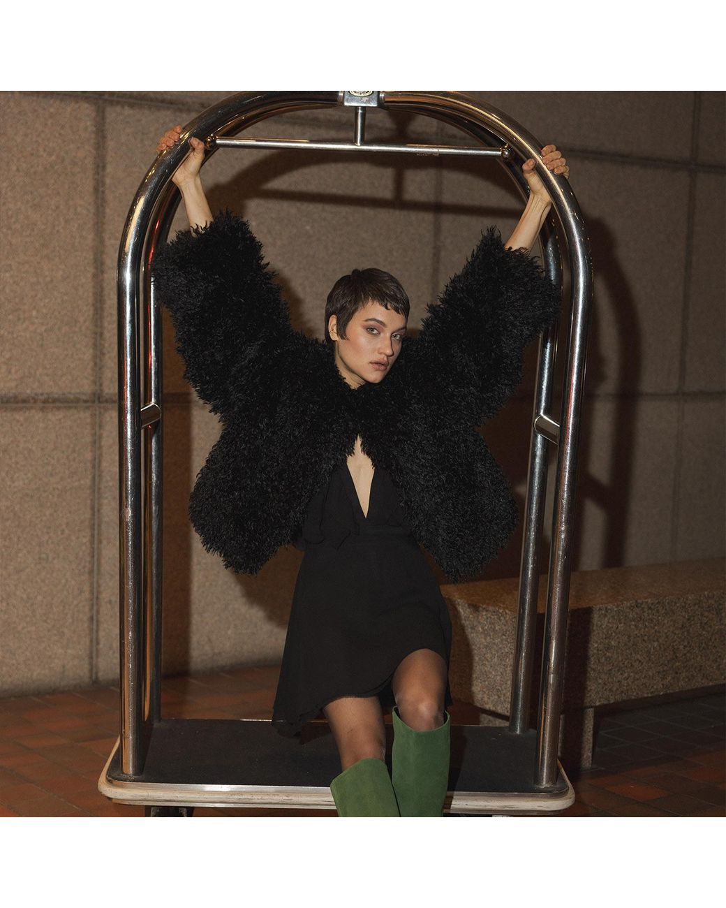 Audrey Vallens Black Miss Av Crop Fur Jacket