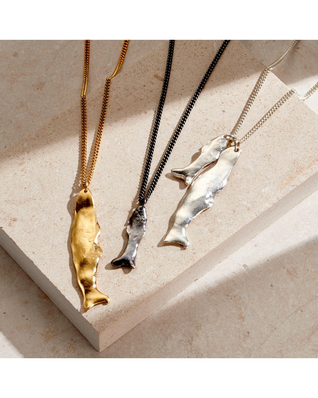 Posh Totty Designs Metallic Small Oxidised Sterling Fortune Fish Necklace for men