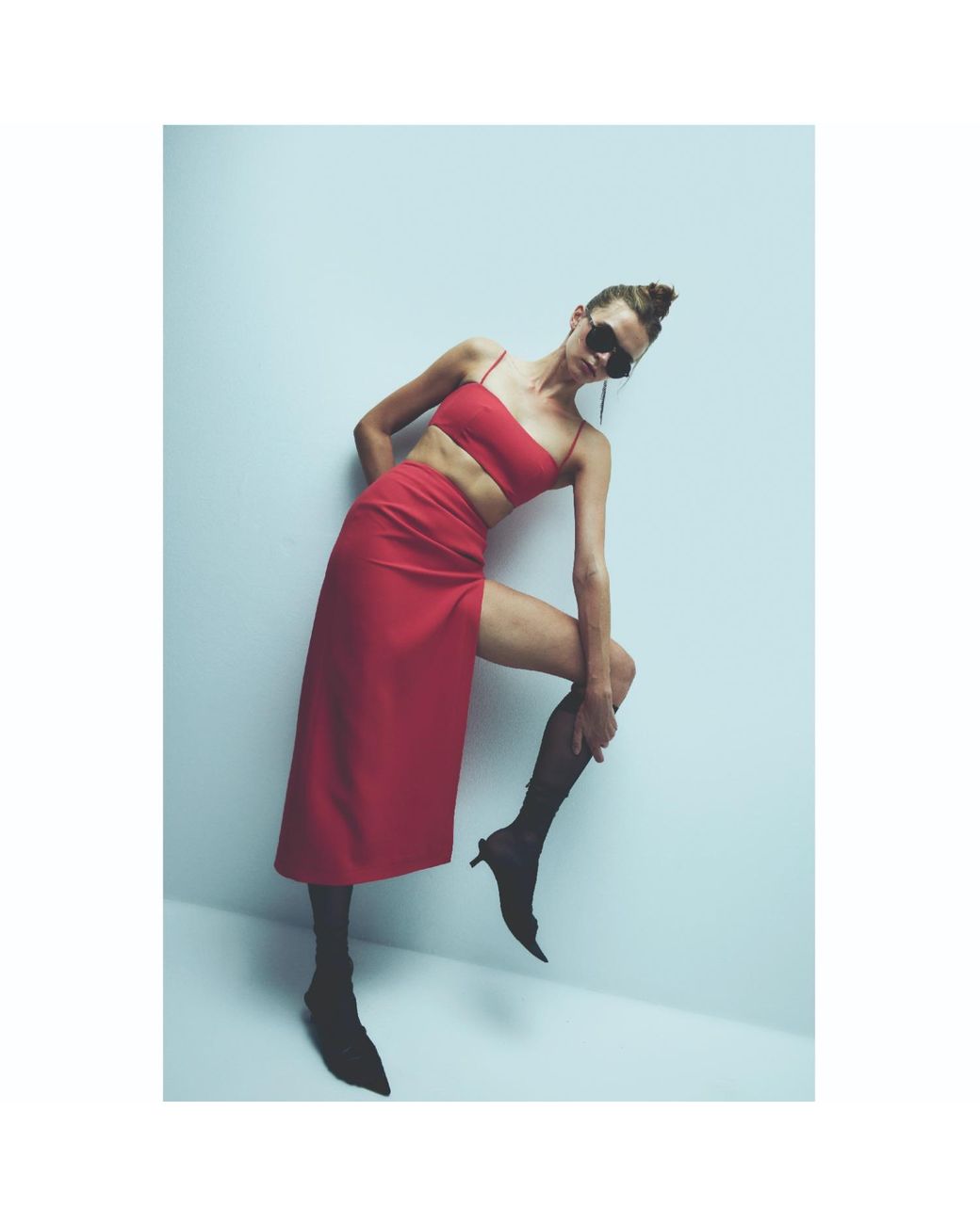 NAZLI CEREN Red Lea Crepe Midi Skirt