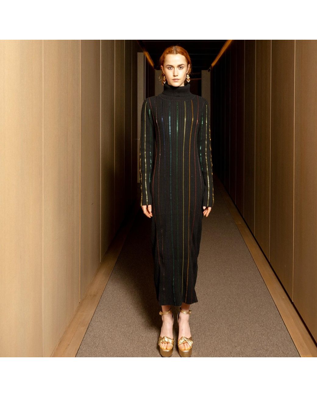 RUE AGTHONIS Black Noir Cashmere Scintillant Dress