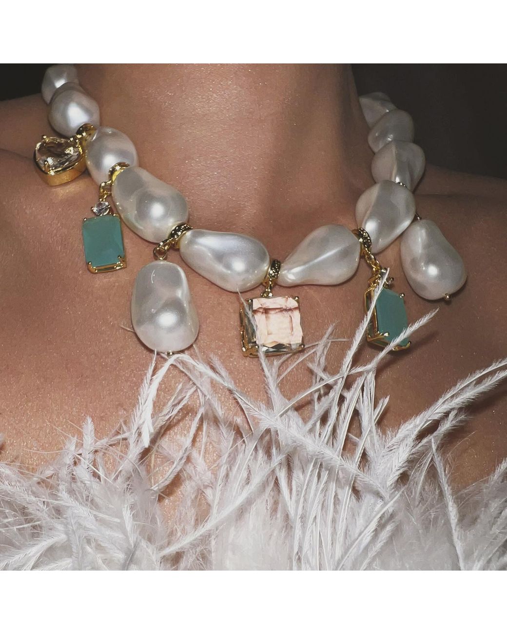 Mercela Metallic Majorca Pearl Charm Necklace Heart Charm Cz Crystal Pendants – Plated Vintage Inspired Jewellery