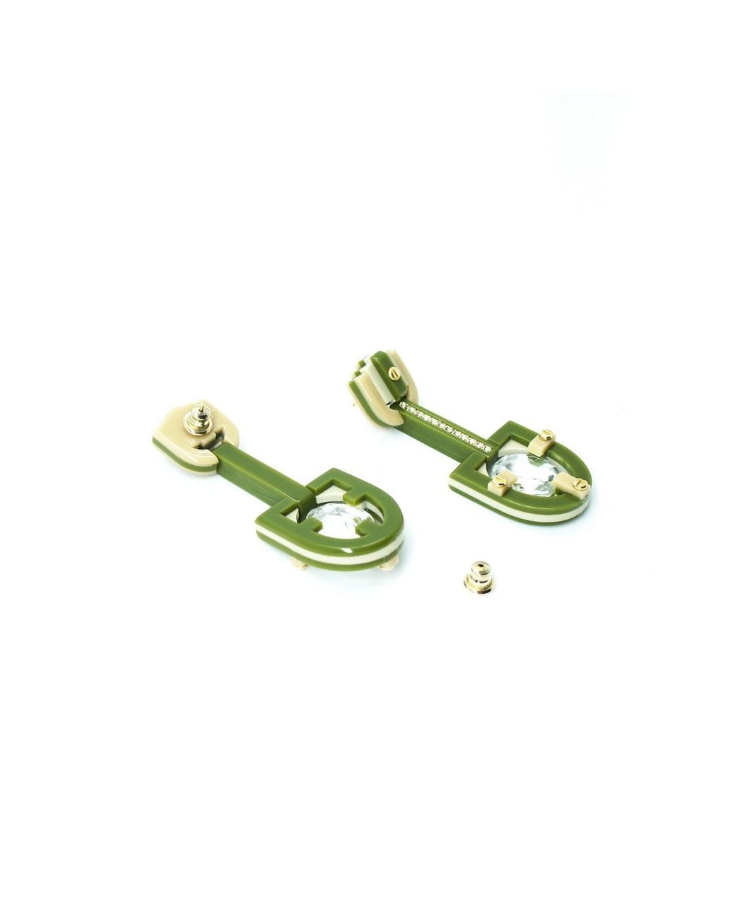 Gissa Bicalho Green Handmade Acrylic Earring Long Oval Cut Stone Clay