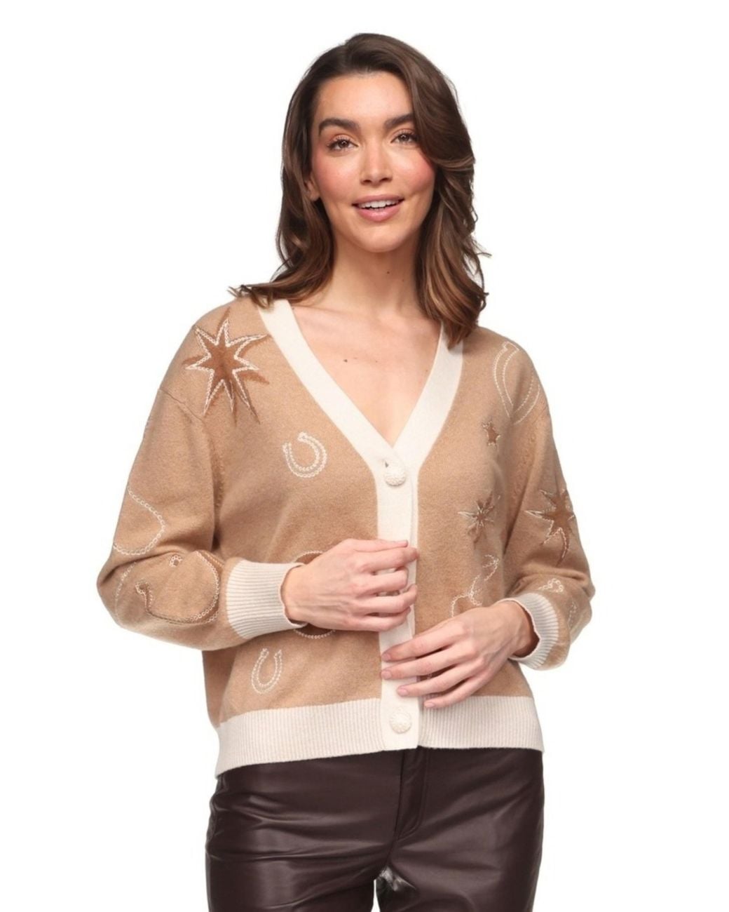 Brodie Cashmere Natural Neutrals Equestrian Motif Cardi