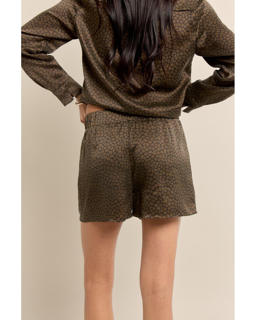 Lily Rou Green Silk Marina Relaxed Shorts